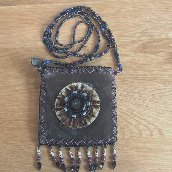 Bohemian Velvet Crossbody Mini Micro Bag, Beaded Chain & Fringe, Multi-Color - Picture 1 of 16